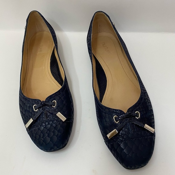 Nurture by Lamaze Shoes - Nurture bow tie leather snake print navy blue flats